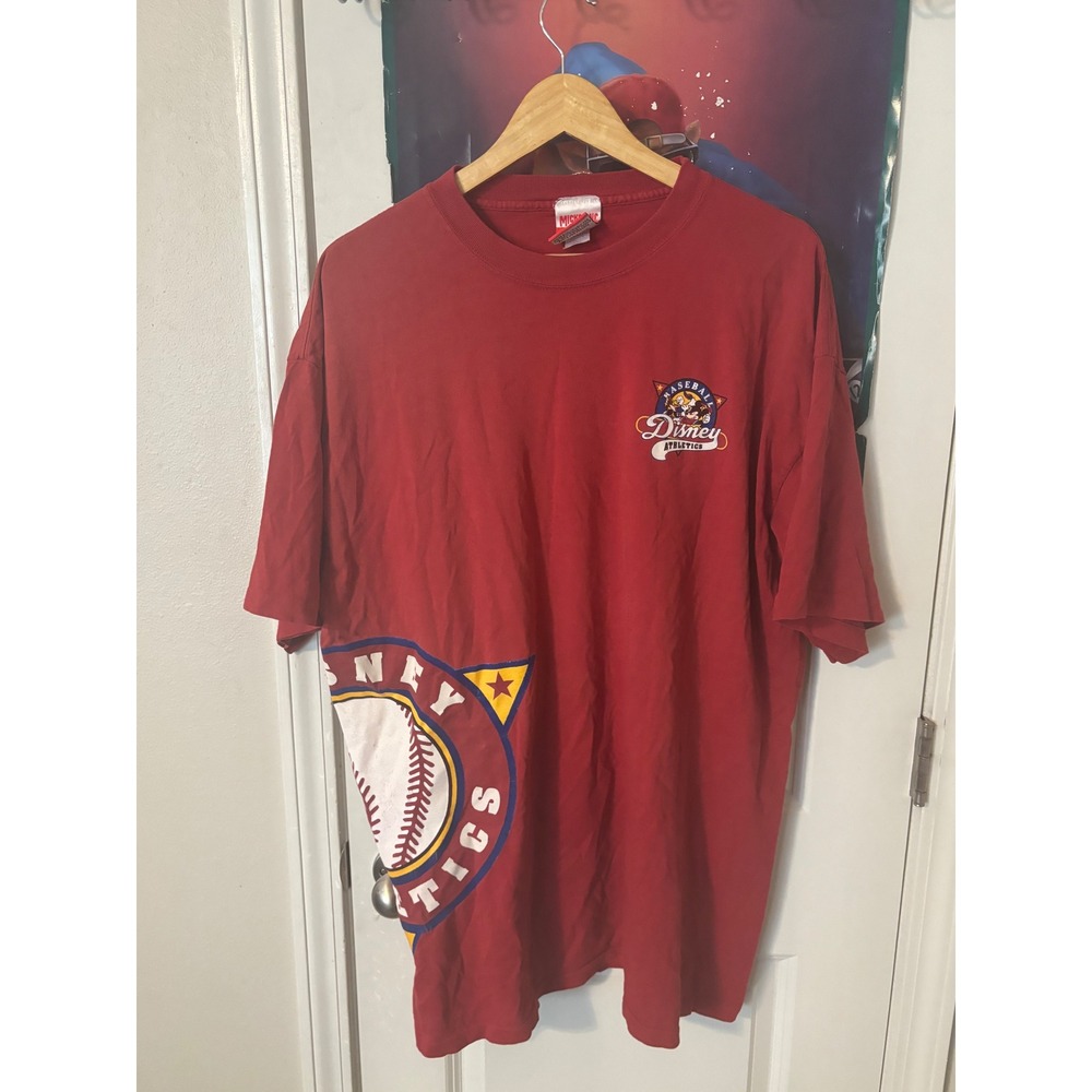Vintage Mickey Inc Disney Athletics Baseball T-Shirt Red XL Made in USA 90s